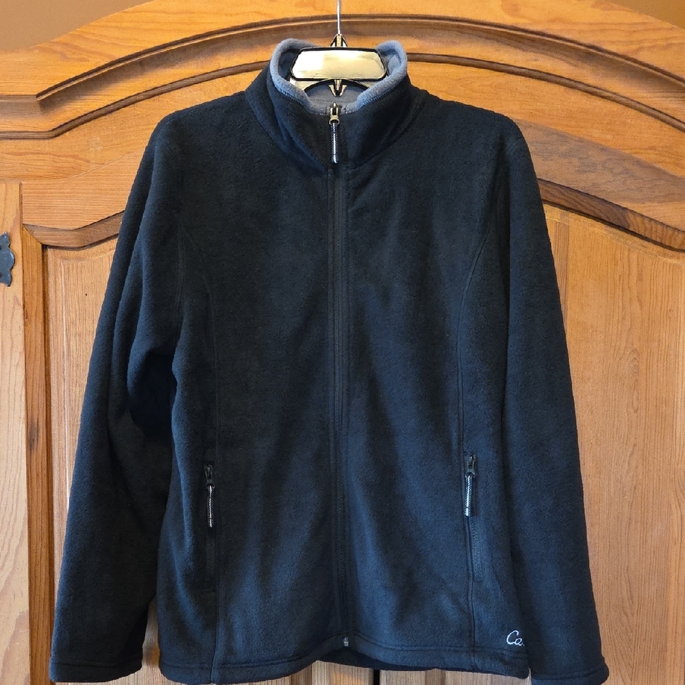 Womens LG Black Fleece Jacket Cabelas Snake River Polarfleece Full Zip NWT $50